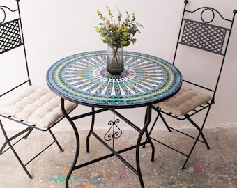 Mosaic Outdoor Ceramic Table for Patio,Indoor Mosaic Table,Customizable Tile Design,Handcrafted Table,Tile Decor,Dining Table,Bistro Table