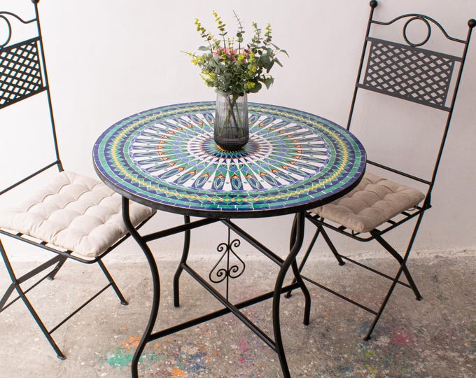 Mosaic Outdoor Ceramic Table for Patio,Indoor Mosaic Table,Customizable Tile Design,Handcrafted Table,Tile Decor,Dining Table,Bistro Table