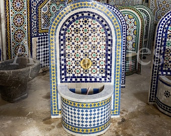Garden Mosaic Fountain for Outdoor Patio 100%Handmade,Andalusian Tile Artwork,Wall Mounted Fountain, Handmade Fountain,Patio Decor