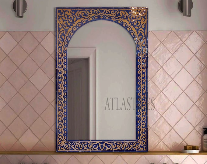 Vintage Mirror Handmade with Love with Ceramic, Ethnic Home Decor Bohemian Mirror, Decorative Wall Hanging Ceramic Tile Mirror