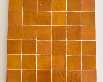 Zellige Panel, Authentic Moroccan Handmade 12in x 12in Zellige Panel, Floor & Wall Glazed Solid Color, Backsplash 2x2in Assembled Tiles