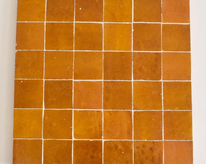 Zellige Panel, Authentic Moroccan Handmade 12in x 12in Zellige Panel, Floor & Wall Glazed Solid Color, Backsplash 2x2in Assembled Tiles