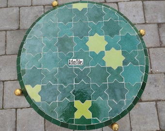 Emerald Green Table,Moroccan Handmade Tile Table,Free Shipping,Zellige Table,Indoor & Outdoor Mosaic,Personalized Design,Handcrafted Table,