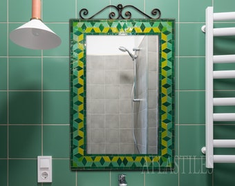 Green Tile Mirror,Handcraved Mirror,Handmade,Outdoor Mirror,Engraved Mirror,Art Decor,Free Shipping,Beautiful Bedroom Mirror,Customizable