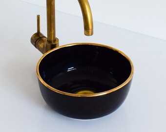 Ceramic Sink Washbasin Gold for Bathroom 100% Handmade,Vessel Sink,Custom Sink Vanity,Pottery Handmade Sinks for Bathroom Decoration.