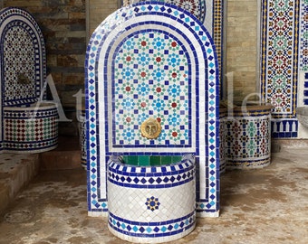 Garden Mosaic Fountain for Outdoor Patio 100%Handmade,Andalusian Tile Artwork,Wall Mounted Fountain, Handmade Fountain,Patio Decor