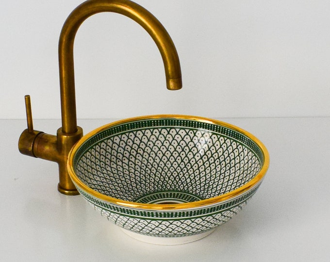 Ceramic Sink 14 Karat Gold for Bathroom 100% Handmade,Vessel Sink,Custom Sink Vanity,Pottery Handmade Sinks for Bathroom Decoration.