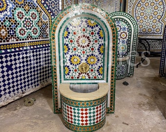 Garden Mosaic Fountain for Outdoor Patio 100%Handmade,Andalusian Tile Artwork,Wall Mounted Fountain, Handmade Fountain,Patio Decor