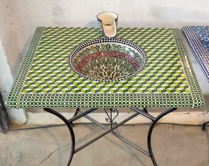 Moroccan Pottery Top Table Bathroom Vessel,Pottery Sink,Customizable,Handmade Basin Top,Middle Age Design,Bathroom Decor,Artistic Washbasin