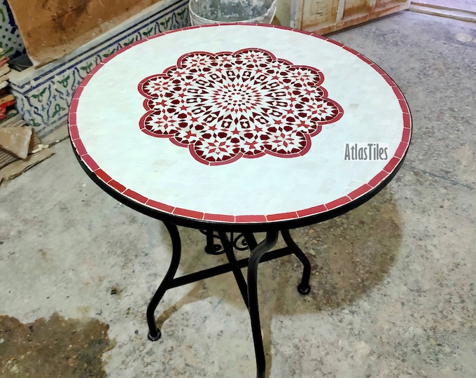 Moroccan 100% handmade Tile Table,Ceramic Table, Amazing Indoor & Outdoor Mosaic,Customizable Tile Design,Handcrafted Table,Round Table