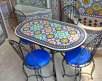 Backyard Table To Decorate your Patio, Moroccan Handmade Table, Personalized Tile Table,Handcrafted Table,Round Table,Free Shipping