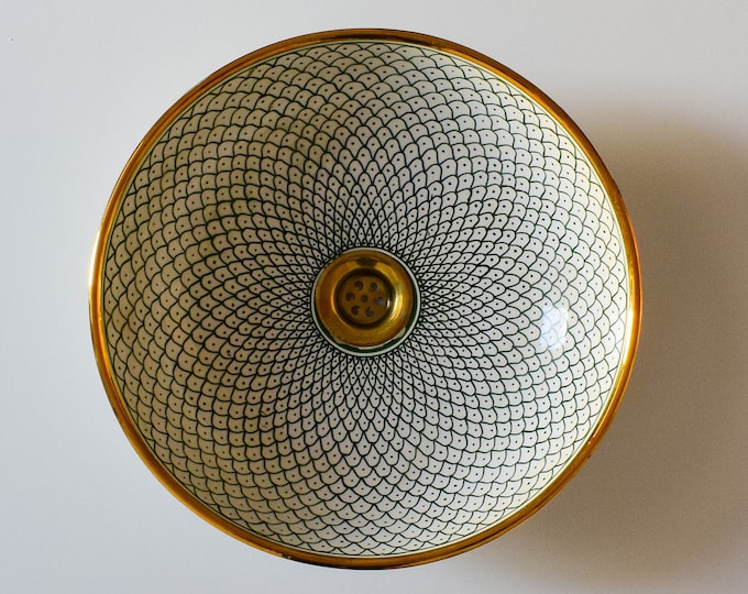 Ceramic Sink Gold Edges for Bathroom 100% Handmade,Vessel Sink,Custom Sink Vanity,Pottery Handmade Sinks for Bathroom Decoration.