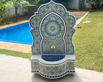 Elegant Mosaic Fountain for Outdoor Patio,Mid-Age Wall Water Fountain Memento,Moroccan Zellige Handmade Zellige,Customizable Gift
