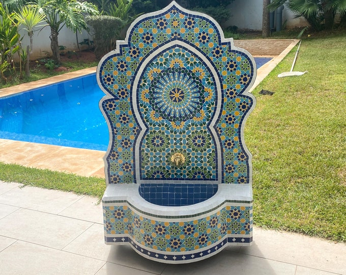 Elegant Mosaic Fountain for Outdoor Patio,Mid-Age Wall Water Fountain Memento,Moroccan Zellige Handmade Zellige,Customizable Gift