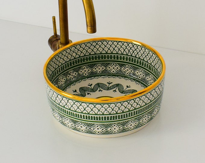 Ceramic Sink 14 Karat Gold for Bathroom 100% Handmade,Vessel Sink,Custom Sink Vanity,Pottery Handmade Sinks for Bathroom Decoration.
