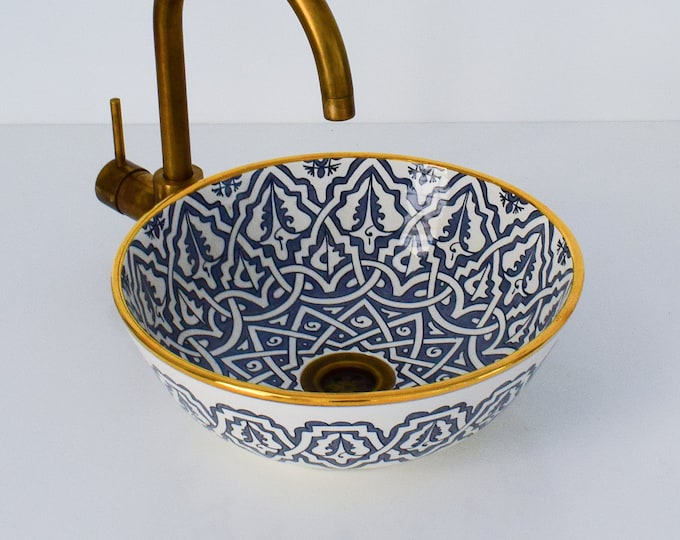 Ceramic Sink 14 Karat Gold for Bathroom 100% Handmade,Vessel Sink,Custom Sink Vanity,Pottery Handmade Sinks for Bathroom Decoration.