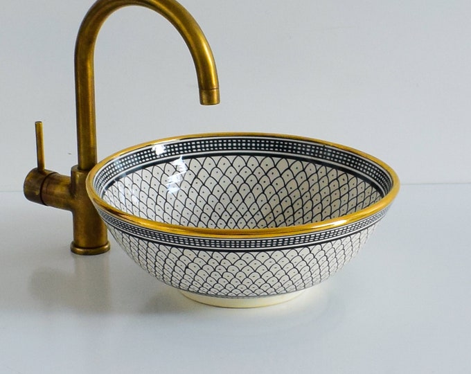 Ceramic Sink Washbasin Gold for Bathroom 100% Handmade,Vessel Sink,Custom Sink Vanity,Pottery Handmade Sinks for Bathroom Decoration.