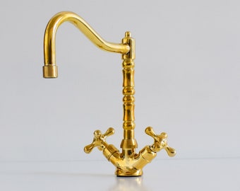 Unlacquered handmade Moroccan Solid Brass Gooseneck Faucet ,Handcrafted Bathroom Vessel Sink Faucet,Bathroom renovation material