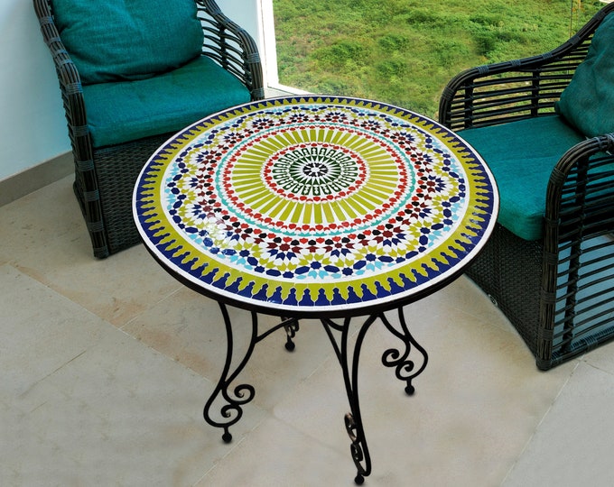 Mosaic Outdoor Table for Patio,Ceramic Table,Indoor Mosaic Table,Customizable Tile Design,Handcrafted Table,Tile Decor,Dining Table