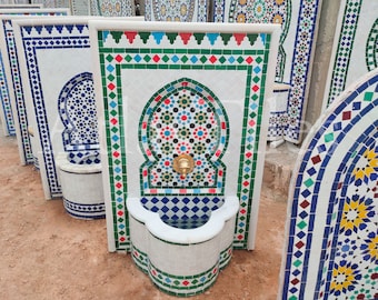 Garden Mosaic Fountain for Outdoor Patio 100%Handmade,Andalusian Tile Artwork,Wall Mounted Fountain, Handmade Fountain,Patio Decor