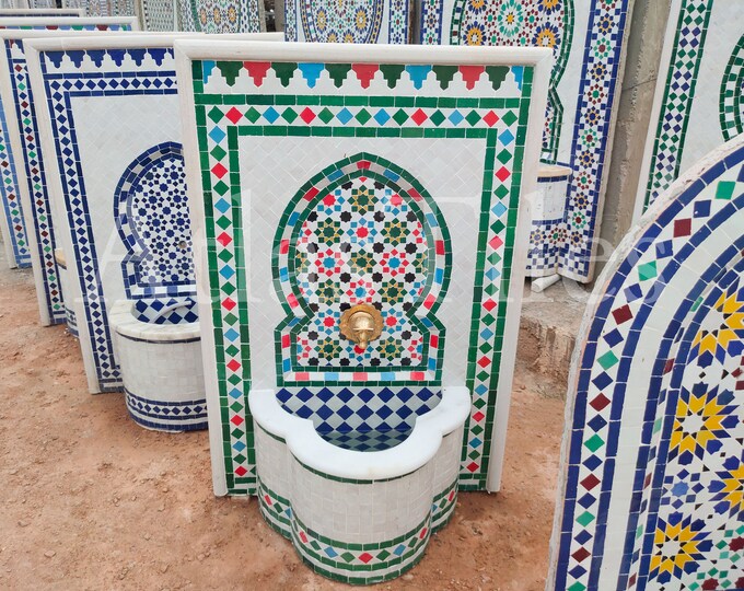 Garden Mosaic Fountain for Outdoor Patio 100%Handmade,Andalusian Tile Artwork,Wall Mounted Fountain, Handmade Fountain,Patio Decor