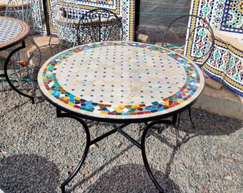 Dinner Mosaic Table for Outdoor Patio,Mosaic Table,Ceramic Table,Indoor & Outdoor Mosaic Table,Handcrafted Table,Personalized Tile Design