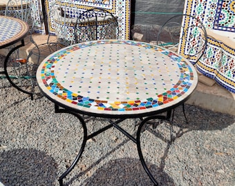 Dinner Mosaic Table for Outdoor Patio,Mosaic Table,Ceramic Table,Indoor & Outdoor Mosaic Table,Handcrafted Table,Personalized Tile Design