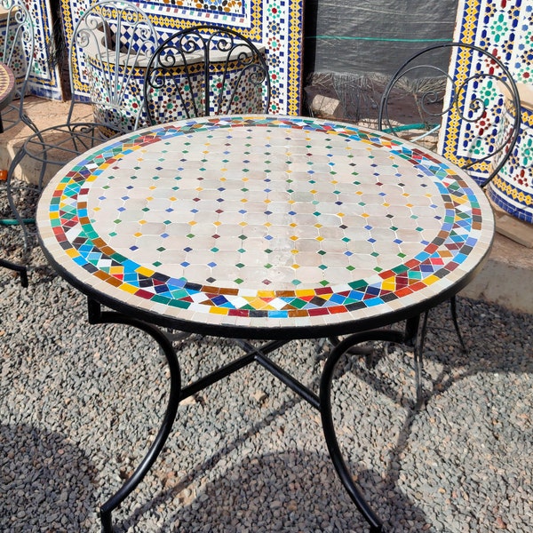 Dinner Mosaic Table for Outdoor Patio,Mosaic Table,Ceramic Table,Indoor & Outdoor Mosaic Table,Handcrafted Table,Personalized Tile Design
