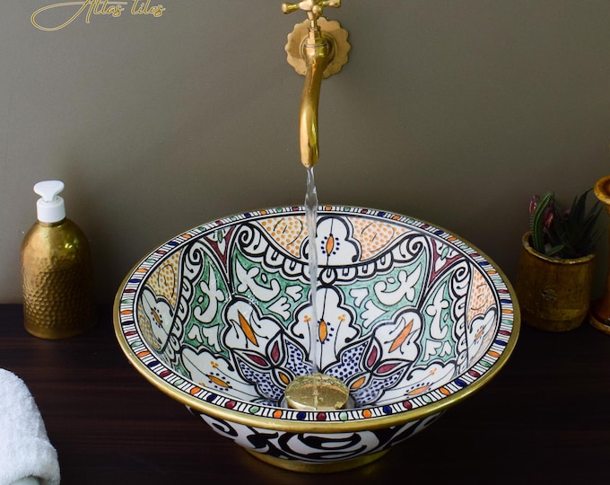 Ceramic Sink Washbasin Gold for Bathroom 100% Handmade,Vessel Sink,Custom Sink Vanity,Pottery Handmade Sinks for Bathroom Decoration.