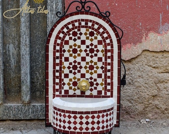Garden Mosaic Fountain for Outdoor Patio 100%Handmade,Andalusian Tile Artwork,Wall Mounted Fountain, Handmade Fountain,Patio Decor