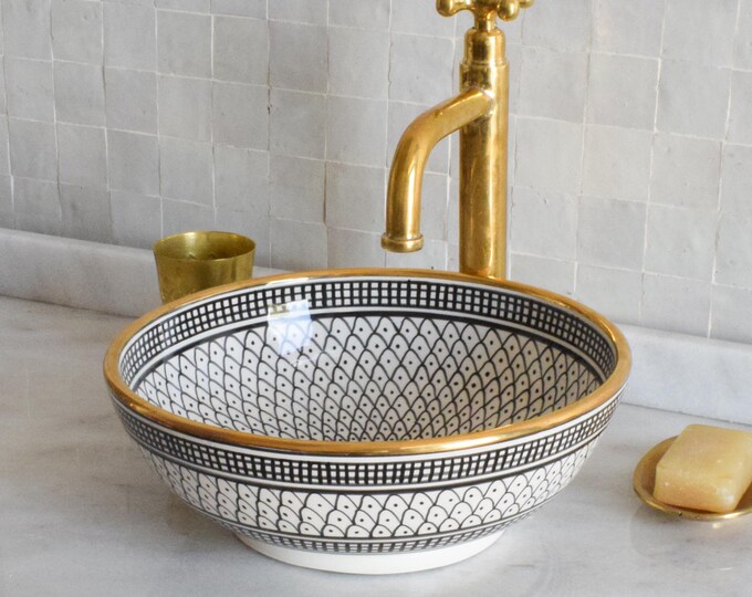 Ceramic Sink Washbasin Gold for Bathroom 100% Handmade,Vessel Sink,Custom Sink Vanity,Pottery Handmade Sinks for Bathroom Decoration.