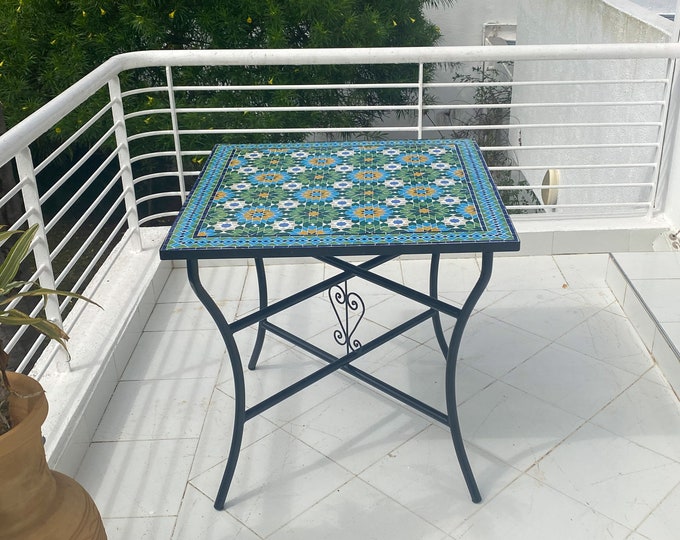 Mosaic Table For Garden for Outdoor Patio,Ceramic Square Table,Indoor & Outdoor Mosaic Table,Handcrafted Table,Personalized Tile Design