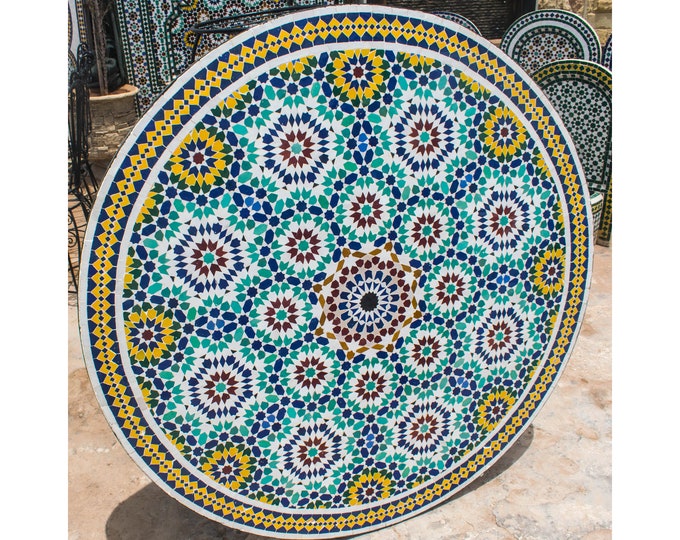 Handmade Mosaic Table for Outdoor Patio,Ceramic Table,Indoor Mosaic Table,Customizable Tile Design,Handcrafted Table,Tile Decor,Dining Table