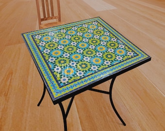 Mosaic Table For Garden for Outdoor Patio,Ceramic Square Table,Indoor & Outdoor Mosaic Table,Handcrafted Table,Personalized Tile Design