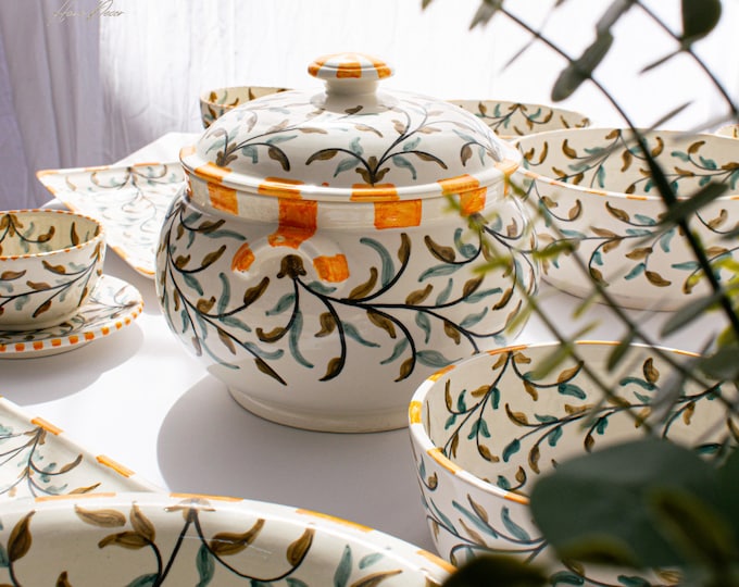 6 Persons Yellow Handmade Serving Set, Genuine Moroccan Hand Painted Ceramic Dinnerware Set, Dining sets, Tableware Collection,