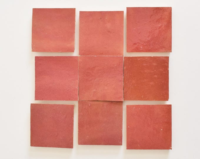 Coral Pink 10x10Cm Moroccan Authentic Zellige Tile, Handmade Ceramic Tiles, Natural Zellige Tile For Kitchen and Bathroom