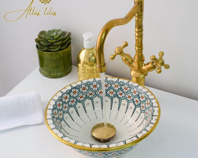 Ceramic Sink Basin Brass Edge For Bathroom 100% Handmade,Vessel Sink,Custom Sink Vanity,Pottery Handmade Sinks for Bathroom Decoration.