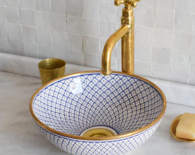 Ceramic Sink Washbasin Gold for Bathroom 100% Handmade,Vessel Sink,Custom Sink Vanity,Pottery Handmade Sinks for Bathroom Decoration.