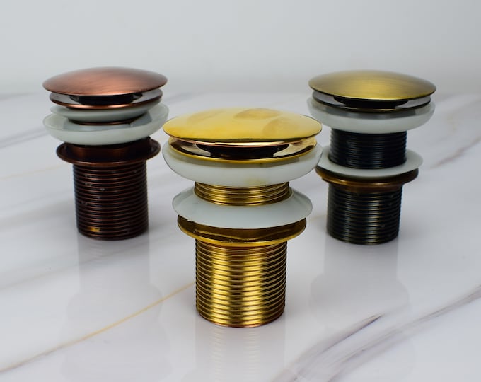 Cooper Drain for Bathroom Sink, Handmade Brass Push Up Button, Solid Brass Drain