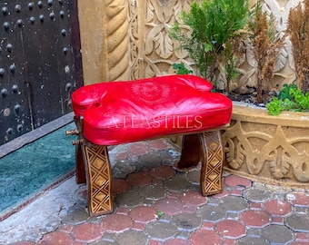 Red Camel Saddle,Ottoman Bench Seat Style,Saddle Stool,Leather Footrest,Foot Stool,Customize Your Own Chair,Gift for Parents,Bench Chair
