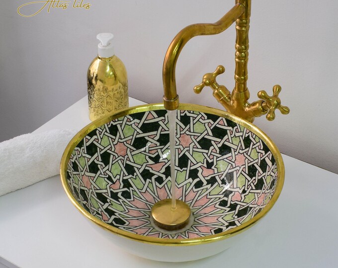 Ceramic Sink Washbasin Gold for Bathroom 100% Handmade,Vessel Sink,Custom Sink Vanity,Pottery Handmade Sinks for Bathroom Decoration.