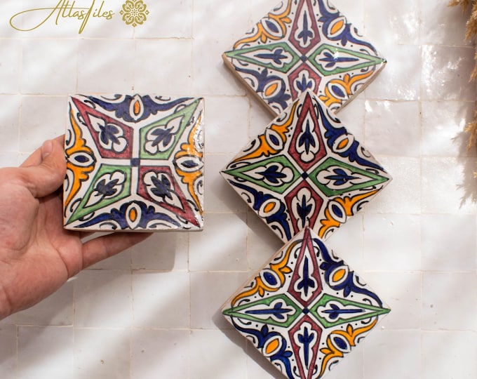 10x10Cm Ceramic Tile,  Moroccan Ceramic Tiles, Handpainted Piece of Ceramic, Ceramic Wall, Decorative Wall.