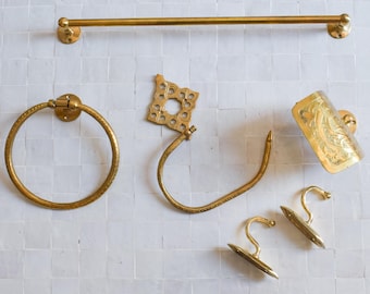 Brass Bathroom Hardware Set – Towel Bar, Toilet Paper Holders & Accessories | Modern Vintage Wall Mounted Fixtures - Moroccan Brass handmade