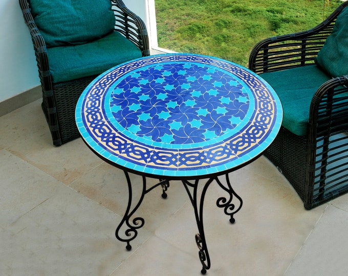 Outdoor Patio Mosaic Table 100%Handmade,Ceramic Table,Indoor Mosaic Table,Customizable Tile Design,Handcrafted Table,Tile Decor,Dining Table