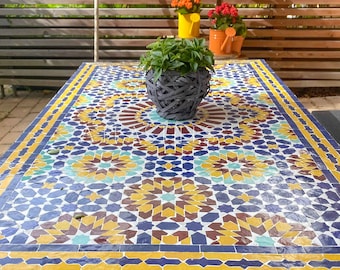 Table Handmade for Outdoor Patio,Bright Color,Special Offer,Personalized Tile Design,Handcrafted Table,Round Table,Table Decor