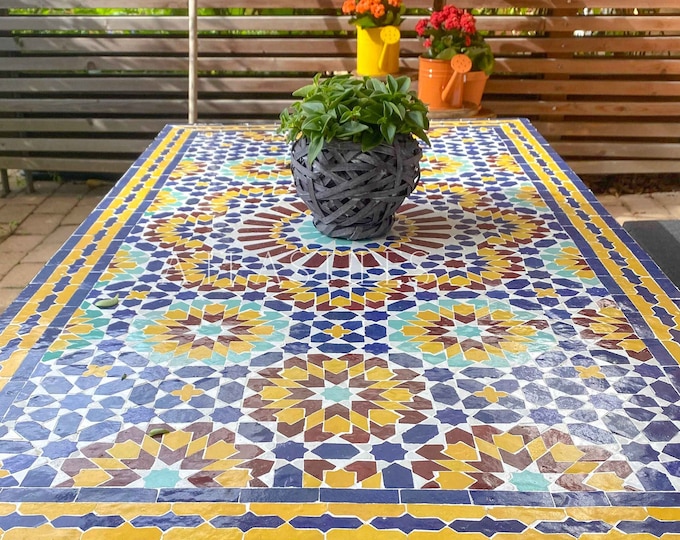 Table Handmade for Outdoor Patio,Bright Color,Special Offer,Personalized Tile Design,Handcrafted Table,Round Table,Table Decor