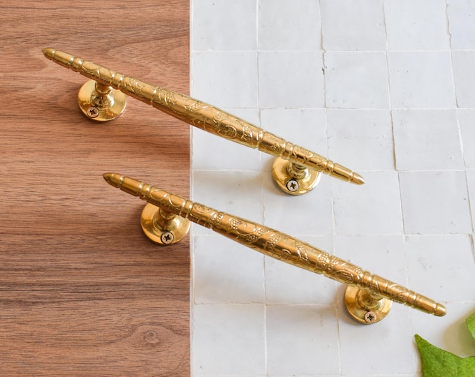 Set of 2 Handmade Moroccan Door Pull Handles  |  Brass Door Pulls  |  Barn Door Handles