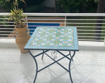 Mosaic Table For Garden for Outdoor Patio,Ceramic Square Table,Indoor & Outdoor Mosaic Table,Handcrafted Table,Personalized Tile Design