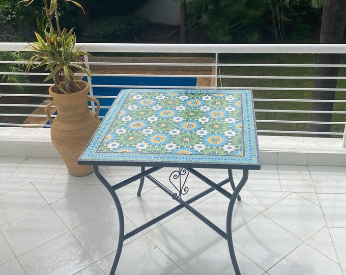 Mosaic Table For Garden for Outdoor Patio,Ceramic Square Table,Indoor & Outdoor Mosaic Table,Handcrafted Table,Personalized Tile Design