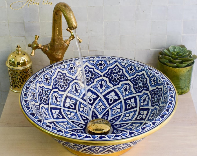 Ceramic Sink Basin Brass Edge For Bathroom 100% Handmade,Vessel Sink,Custom Sink Vanity,Pottery Handmade Sinks for Bathroom Decoration.